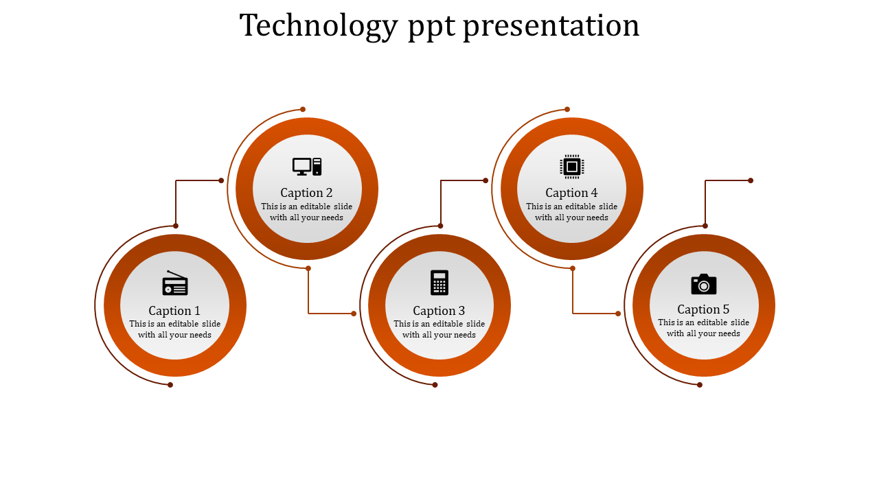 Five Steps Coin Model  Technology Powerpoint Template-Orange